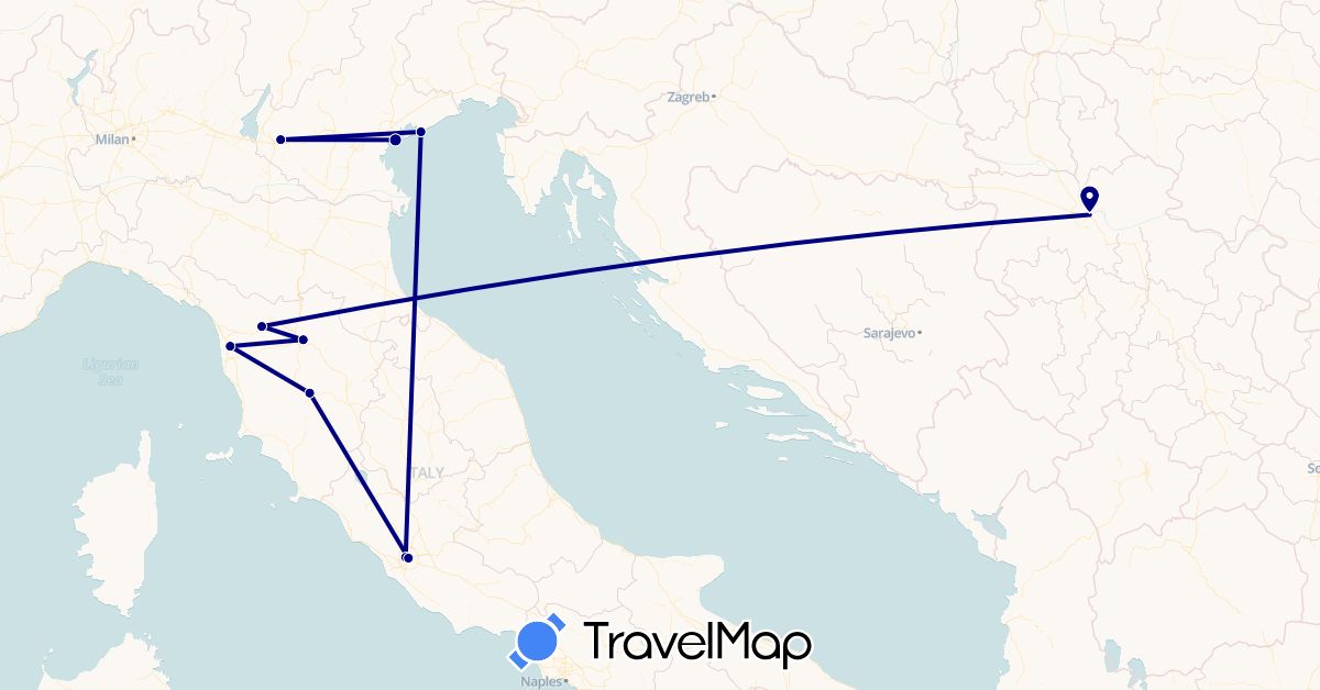 TravelMap itinerary: driving in Italy, Serbia, Vatican City (Europe)